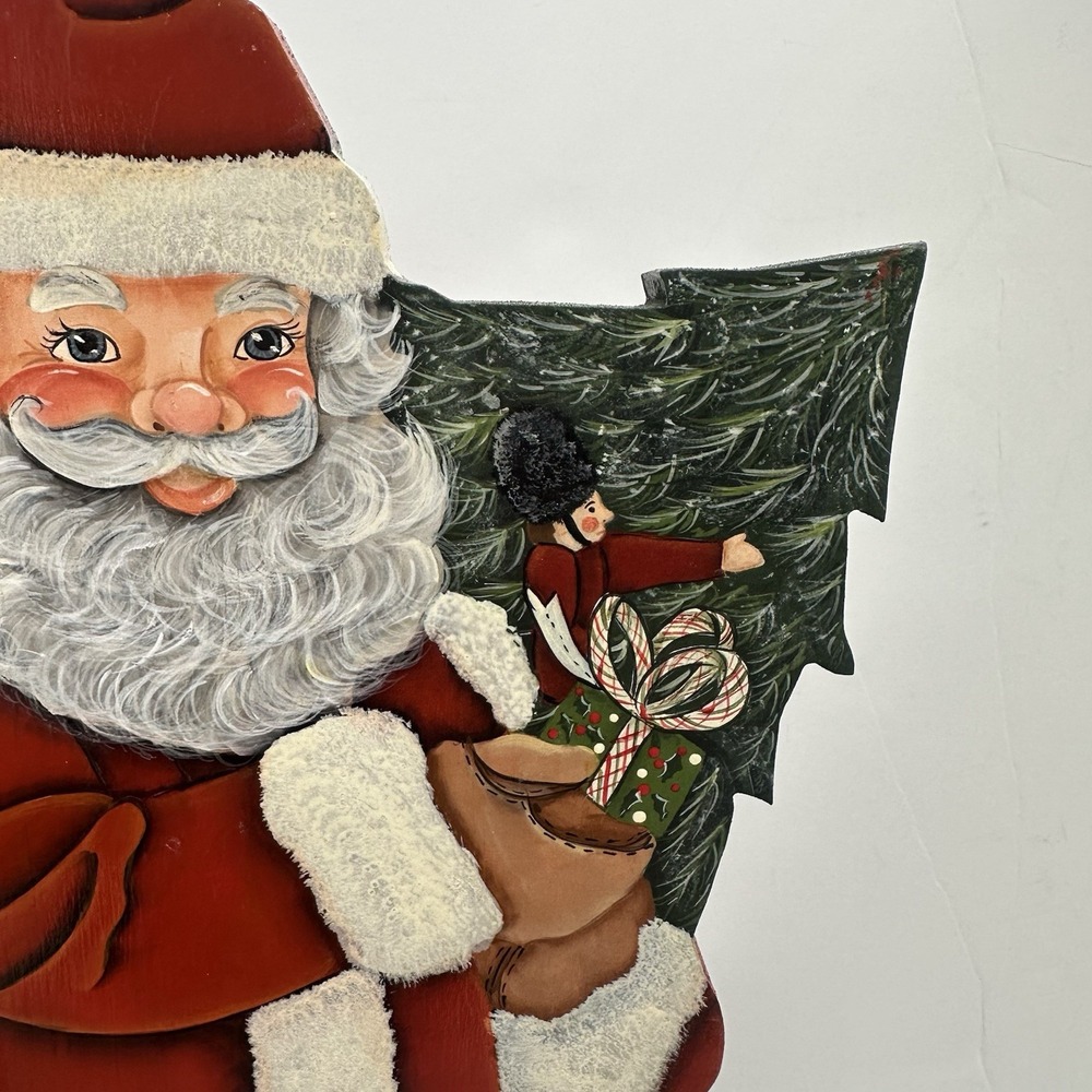 Hand Painted Folk Art Wooden Santa Christmas Figure Free Standing Signed 18.5" - Picture 4 of 13